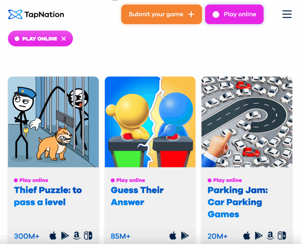 Browserplay. Play online games on TapNation's website